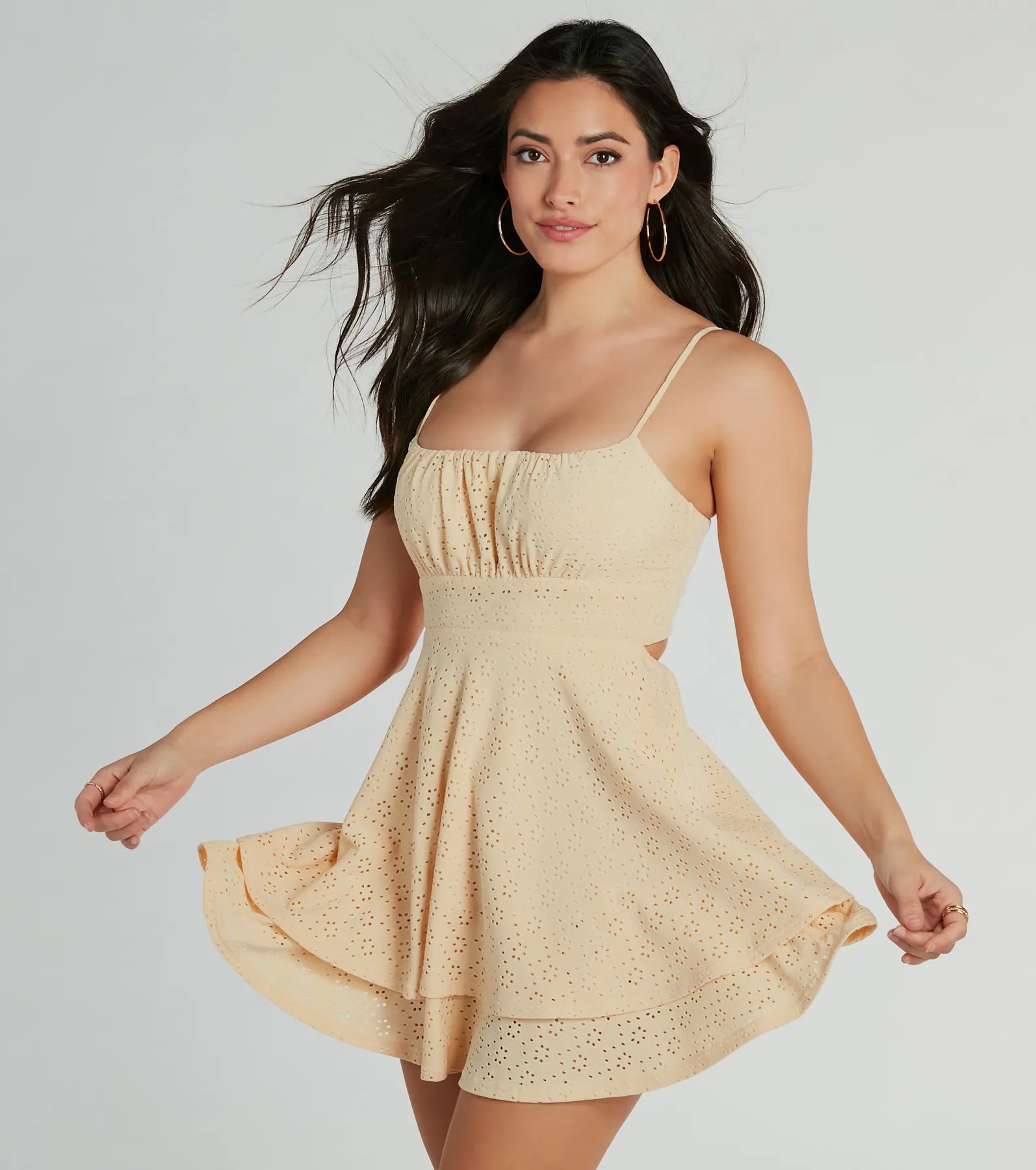 Dresses with Lace and Chiffon Blend for Ladies' Soft and Feminine LookSimply Sunny Scoop Neck Skater Eyelet Mini Dress Dresses with Lace and Chiffon Blend for Ladies' Soft and Feminine LookSimply Sunny Scoop Neck Skater Eyelet Mini Dress