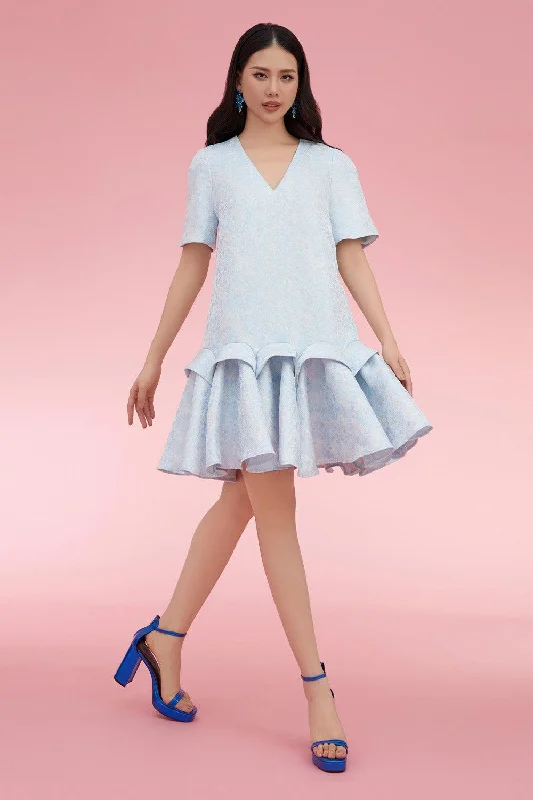 Dresses with Embroidered Tribal Patterns and Satin Sash for Ladies' Cultural and Glamorous LookSparks Drop Waist V-Neck Brocade Knee-length Dress Dresses with Embroidered Tribal Patterns and Satin Sash for Ladies' Cultural and Glamorous LookSparks Drop Waist V-Neck Brocade Knee-length Dress