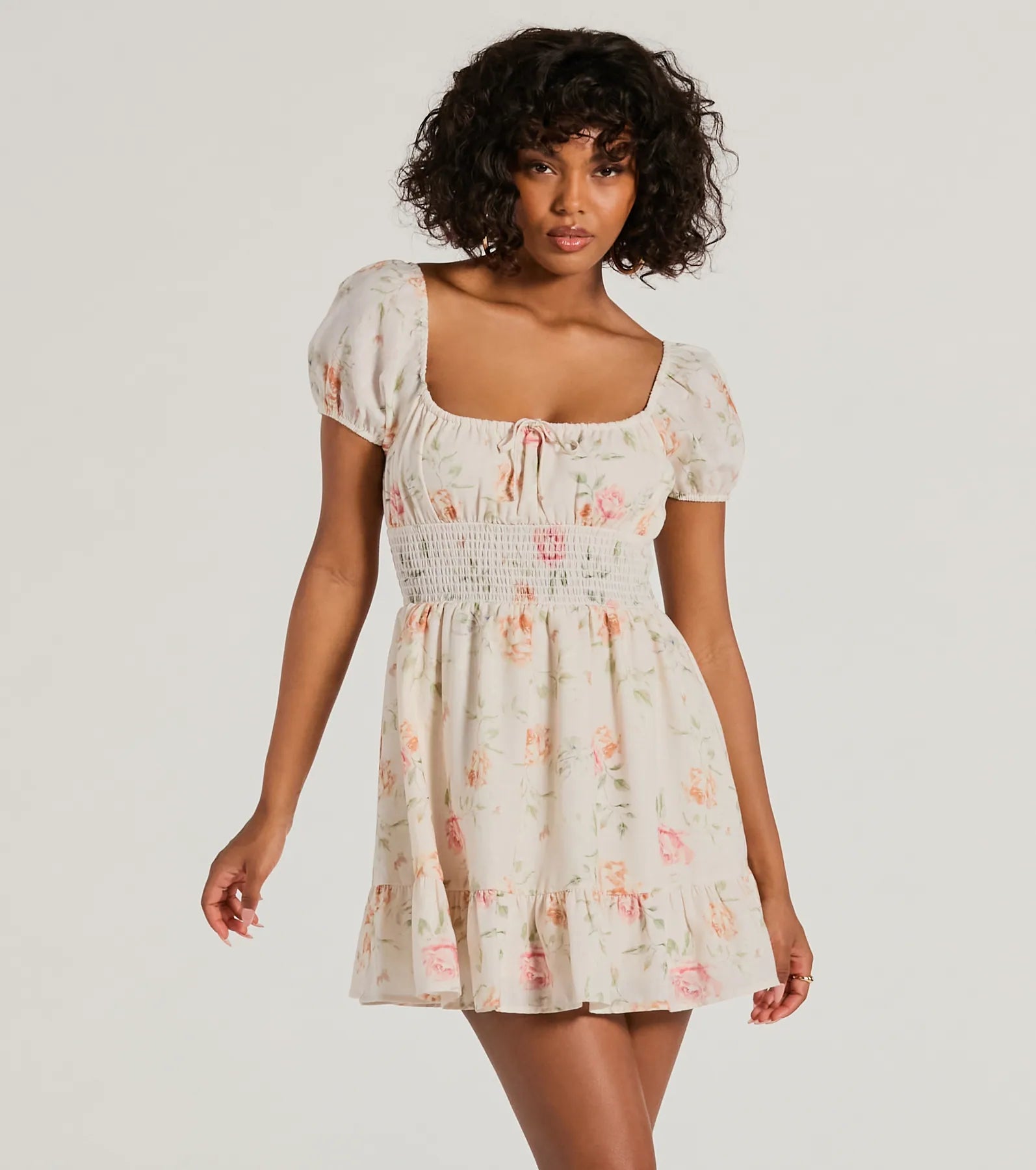 Sheath Style Rayon Dresses for Ladies' Office CasualSure To Love Floral Woven Puff-Sleeve Skater Dress Sheath Style Rayon Dresses for Ladies' Office CasualSure To Love Floral Woven Puff-Sleeve Skater Dress