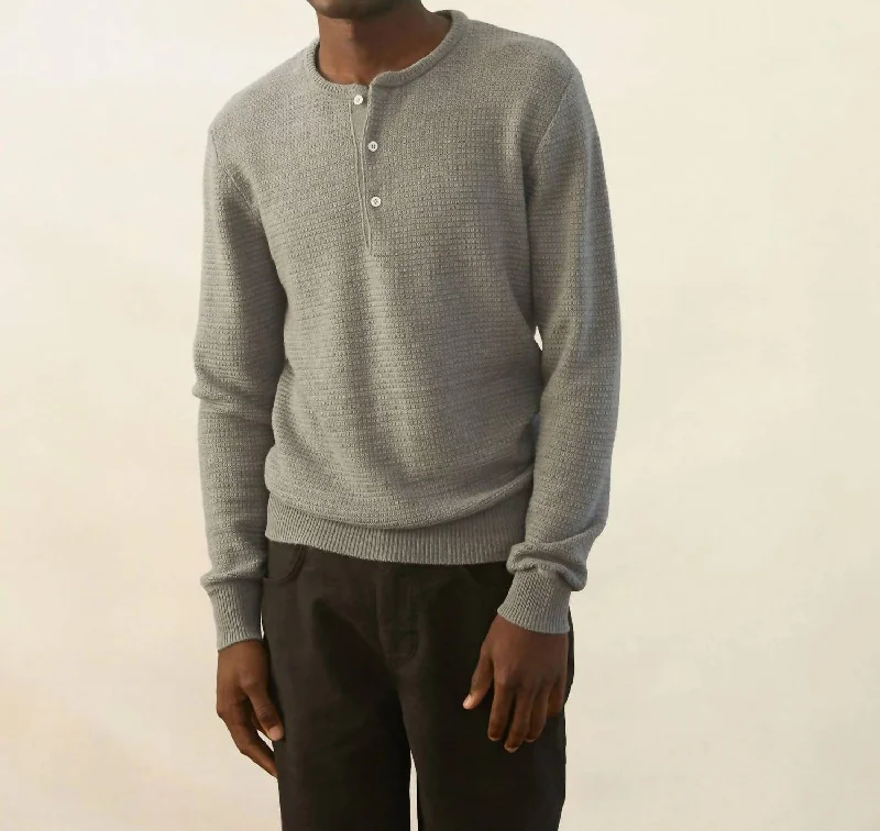 Striped women's T - shirt in bright colorsTextured Sweater Henley In Steel Grey