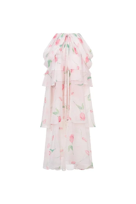 Dresses with Satin and Lace Trimmed Neckline for Ladies' Sophisticated LookThe Deer Layered Off-Shoulder Chiffon Ankle Length Dress Dresses with Satin and Lace Trimmed Neckline for Ladies' Sophisticated LookThe Deer Layered Off-Shoulder Chiffon Ankle Length Dress