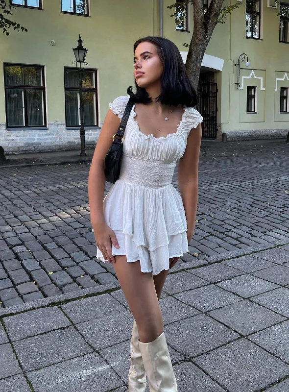 Strapless Cotton Dresses for Ladies' Beachside RelaxationThe Love Galore Romper White Strapless Cotton Dresses for Ladies' Beachside RelaxationThe Love Galore Romper White