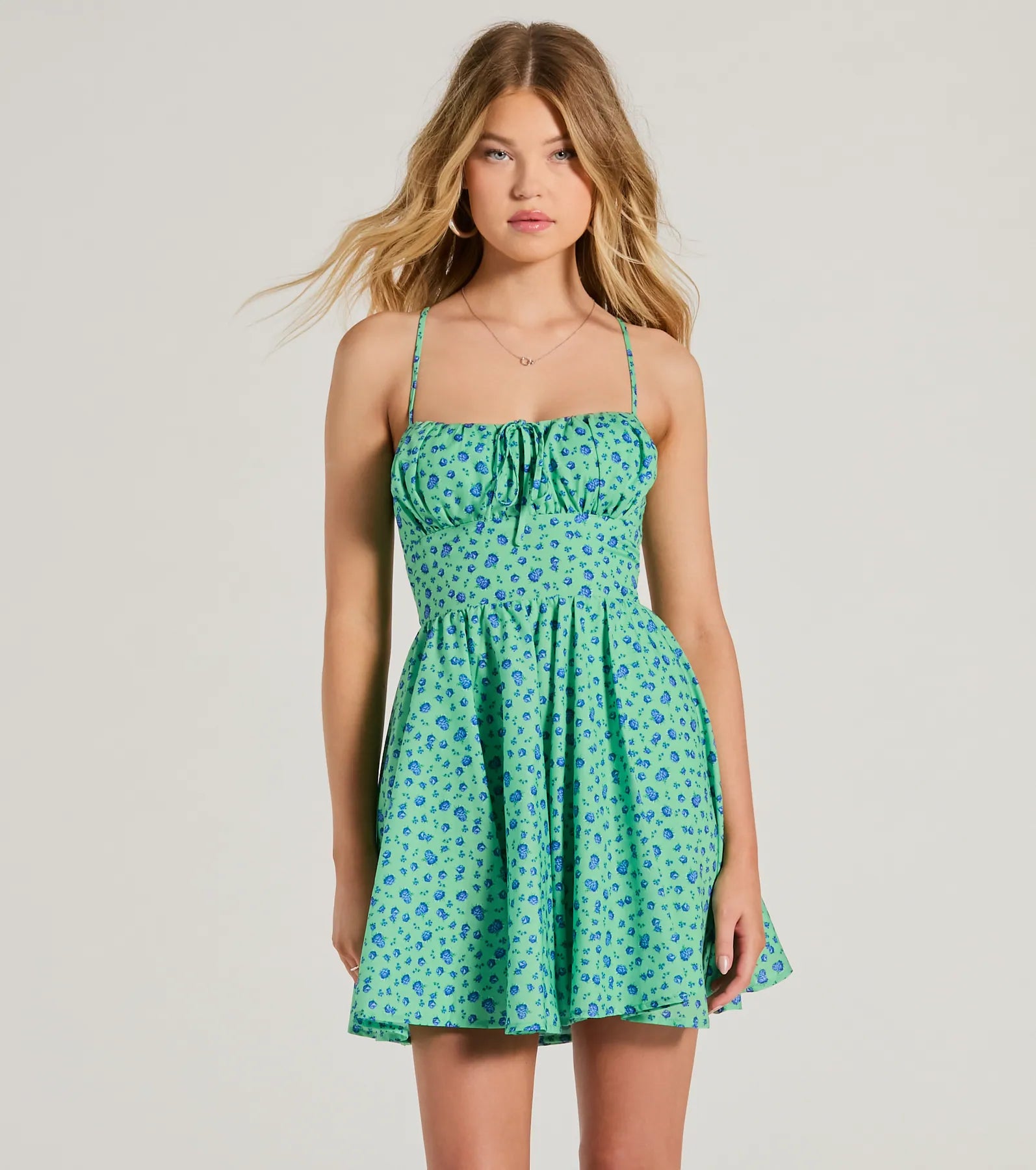 Lace Trimmed Cotton Dresses for Ladies' Feminine AppealThink About Me Lace-Up Floral Skater Dress