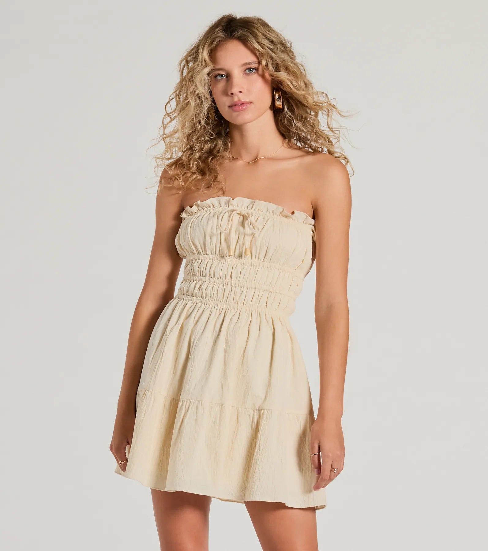 Embroidered Silk Dresses for Ladies' Elegant TouchTrue Devotion Strapless Ruffle Skater Mini Dress Embroidered Silk Dresses for Ladies' Elegant TouchTrue Devotion Strapless Ruffle Skater Mini Dress