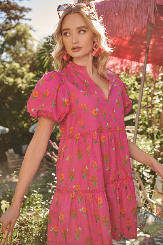 Dresses with Tassel Hem and Metallic Lace for Ladies' Boho and Luxurious LookTune Floral Jeanne Bubble Sleeve Babydoll Dress Dresses with Tassel Hem and Metallic Lace for Ladies' Boho and Luxurious LookTune Floral Jeanne Bubble Sleeve Babydoll Dress