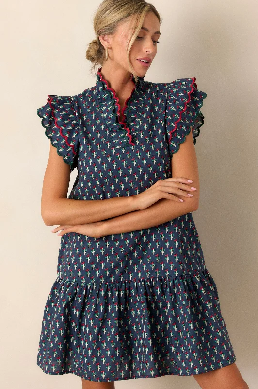 Dresses with Beaded Floral Wreath on the Bodice for Ladies' Delicate and Festive LookWhat Once Was 100% Cotton Navy Floral Mini Dress (RESTOCK OCTOBER) Dresses with Beaded Floral Wreath on the Bodice for Ladies' Delicate and Festive LookWhat Once Was 100% Cotton Navy Floral Mini Dress (RESTOCK OCTOBER)
