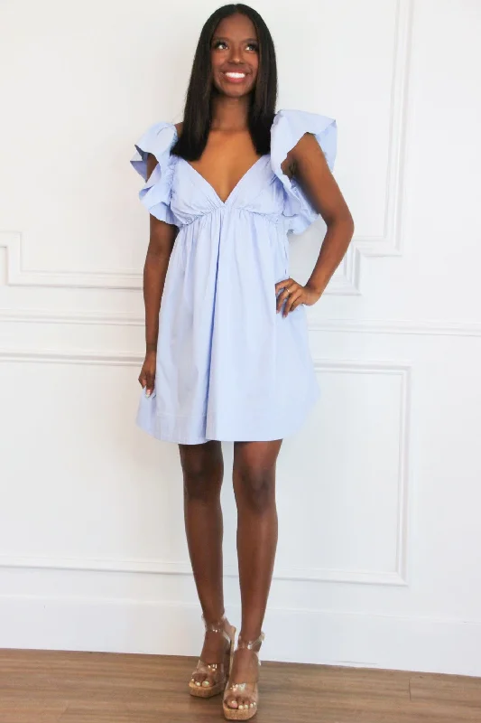 Dresses with Embroidered Tribal Patterns and Satin Sash for Ladies' Cultural and Glamorous LookWine Country Babydoll Dress: Light Blue Dresses with Embroidered Tribal Patterns and Satin Sash for Ladies' Cultural and Glamorous LookWine Country Babydoll Dress: Light Blue