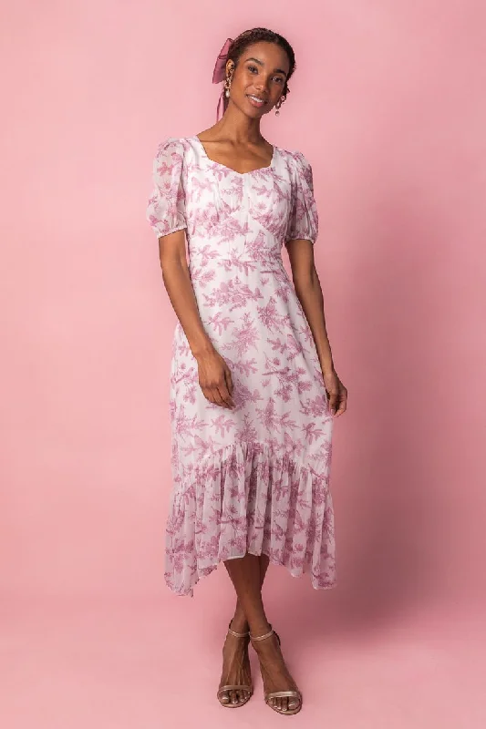 Wrap Style Polyester Dresses for Ladies' Versatile OutfitWren Dress in Pink Toile - FINAL SALE Wrap Style Polyester Dresses for Ladies' Versatile OutfitWren Dress in Pink Toile - FINAL SALE