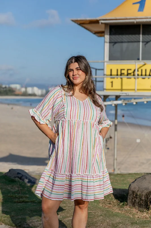 Dresses with Puff Sleeves for Ladies' Retro VibeAyla Colour Stripe Cotton Dress by Worthier Dresses with Puff Sleeves for Ladies' Retro VibeAyla Colour Stripe Cotton Dress by Worthier