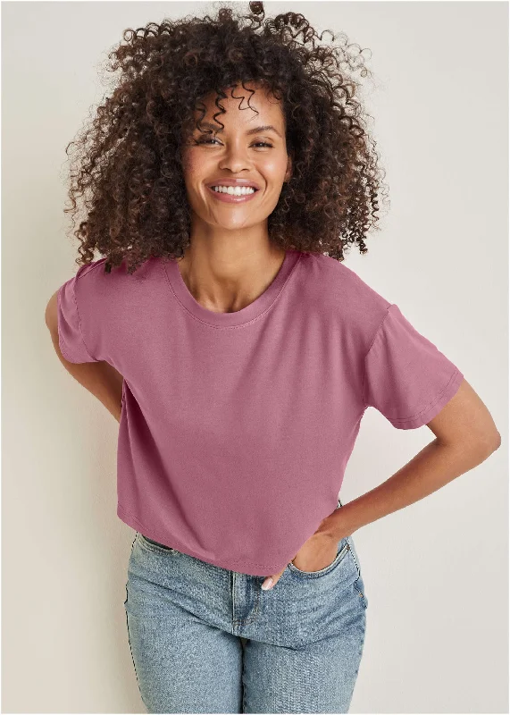 Women's T - shirt with a beaded - embroidery detailCrew Neck Tee - Heather Rose