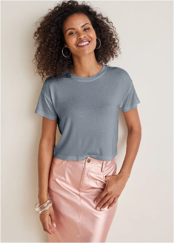 Fuzzy women's T - shirt with a fur - like textureCrew Neck Tee - Seafog
