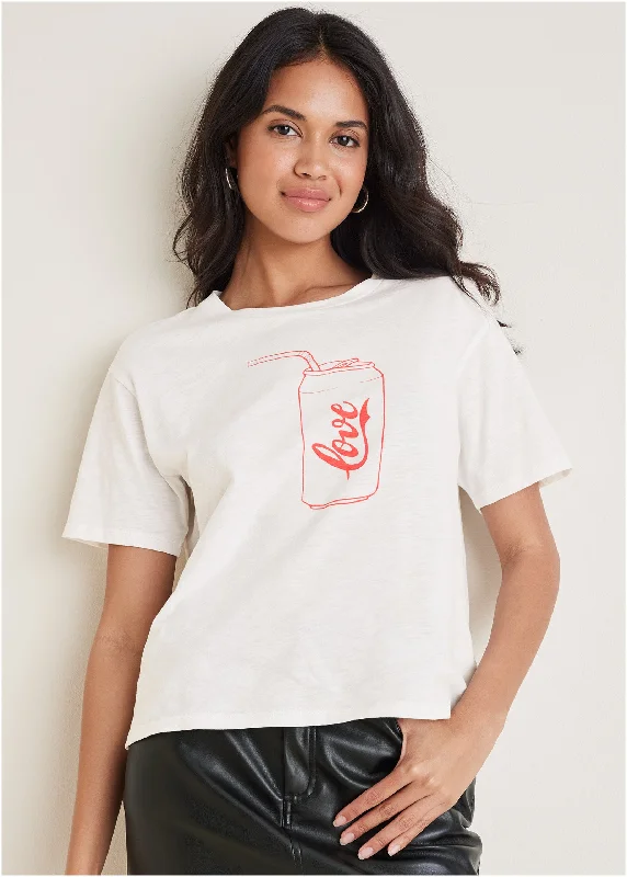 Women's T - shirt with a high - low hem and side slitsCan Of Love Graphic Tee - Off White