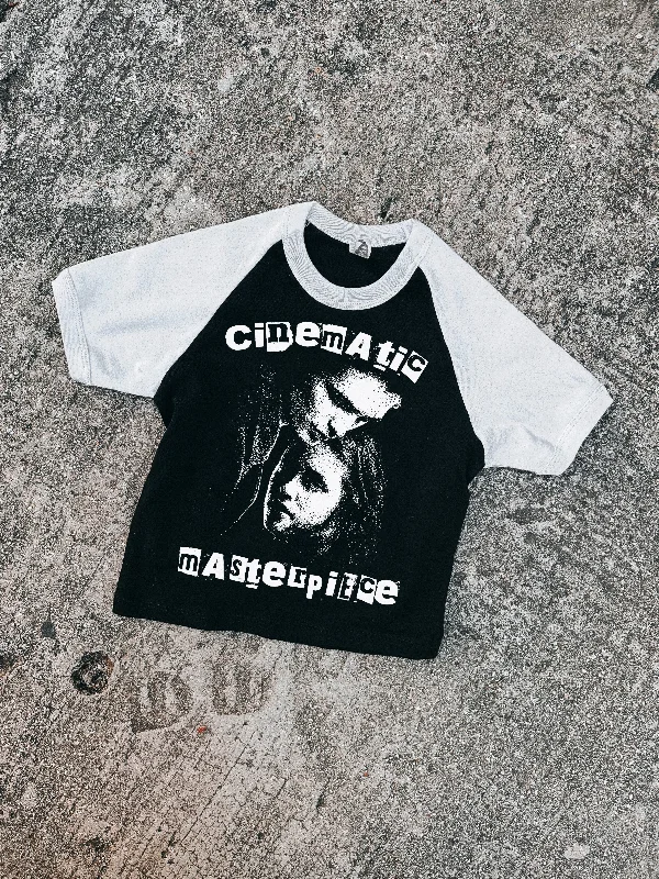 Cropped women's T - shirt with a ruffled hem'CINEMATIC MASTERPIECE' BABY TEE