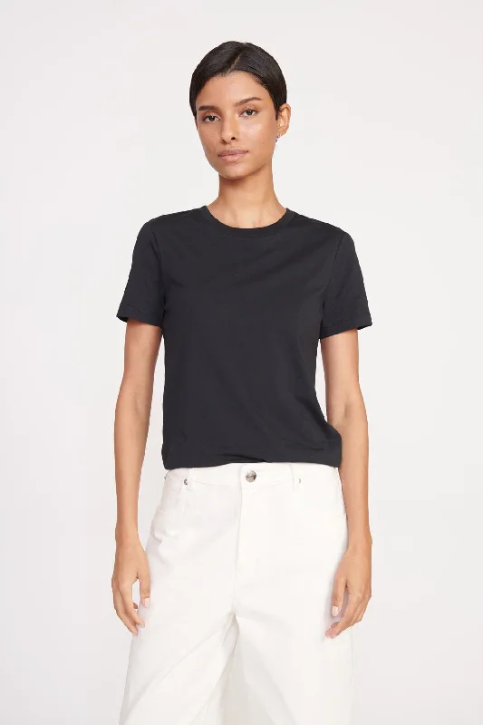 Cable knit women's T - shirt with a shawl collarCREW NECK T SHIRT | BLACK