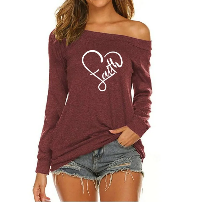 Women's T - shirt with a mock - fur collarFaith Hope Love Custom Logo American Long Sleeve Loose Autumn Tees T shirt Women fall 2022 women clothes Women's T - shirt with a mock - fur collarFaith Hope Love Custom Logo American Long Sleeve Loose Autumn Tees T shirt Women fall 2022 women clothes