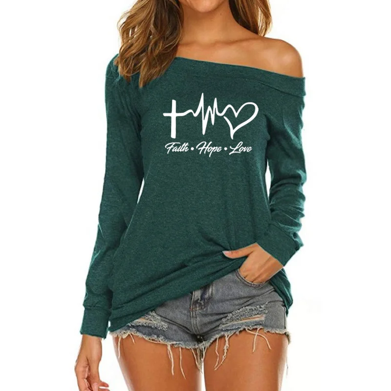 Women's T - shirt with a geometric printFaith Hope Love Custom Logo American Long Sleeve Loose Autumn Tees T shirt Women fall 2022 women clothes Women's T - shirt with a geometric printFaith Hope Love Custom Logo American Long Sleeve Loose Autumn Tees T shirt Women fall 2022 women clothes