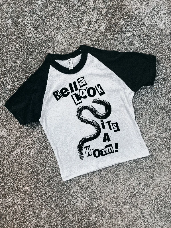 Women's T - shirt with a cut - out detail'IT'S A WORM' BABY TEE