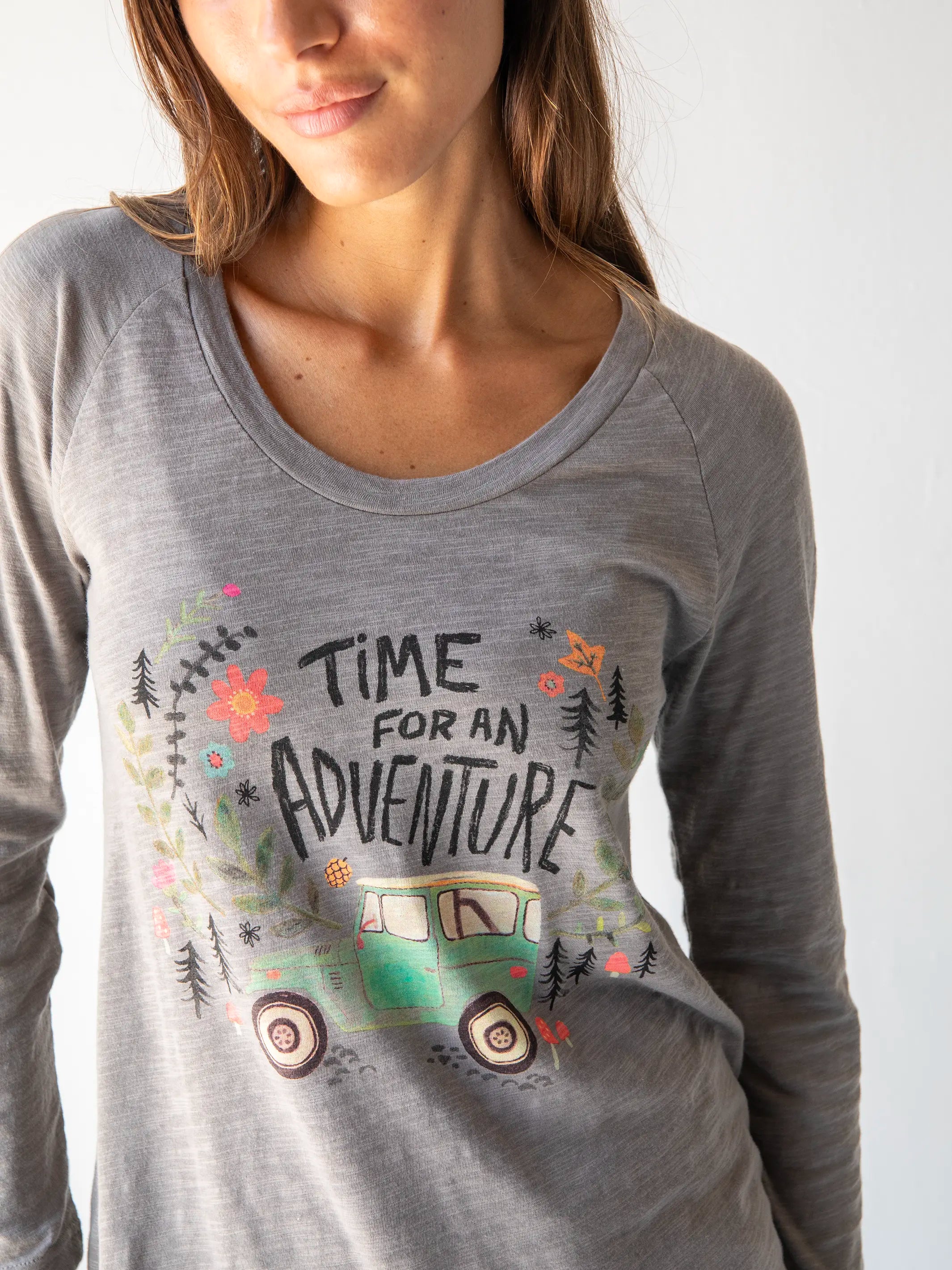 Women's T - shirt with a dropped - shoulder and wide - sleeve designLong Sleeve Boho Cotton Tee Shirt - Time For An Adventure Women's T - shirt with a dropped - shoulder and wide - sleeve designLong Sleeve Boho Cotton Tee Shirt - Time For An Adventure