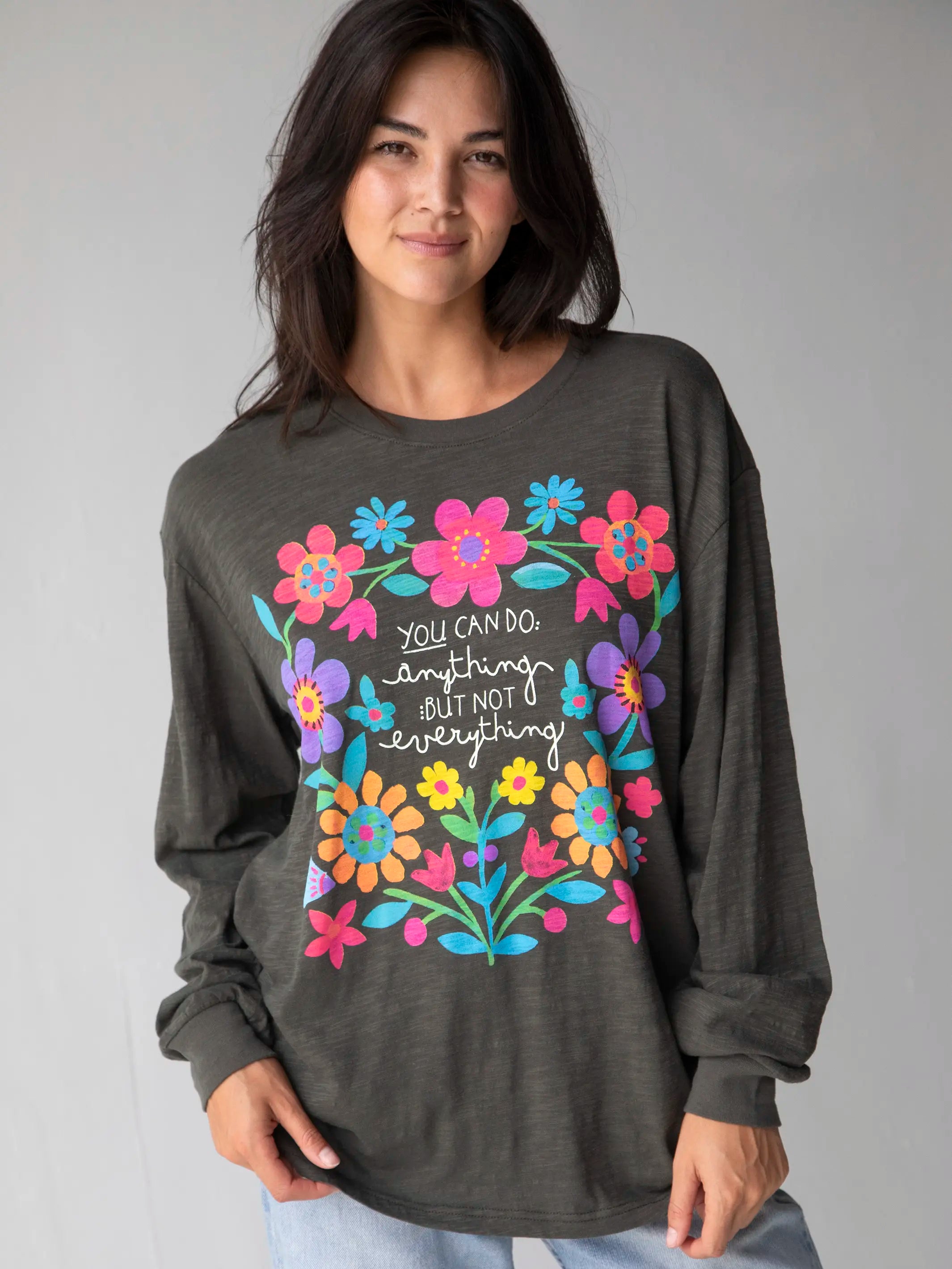 Printed women's T - shirt with a watercolor - inspired patternLong Sleeve Boyfriend Tee Shirt - You Can Do Anything Printed women's T - shirt with a watercolor - inspired patternLong Sleeve Boyfriend Tee Shirt - You Can Do Anything