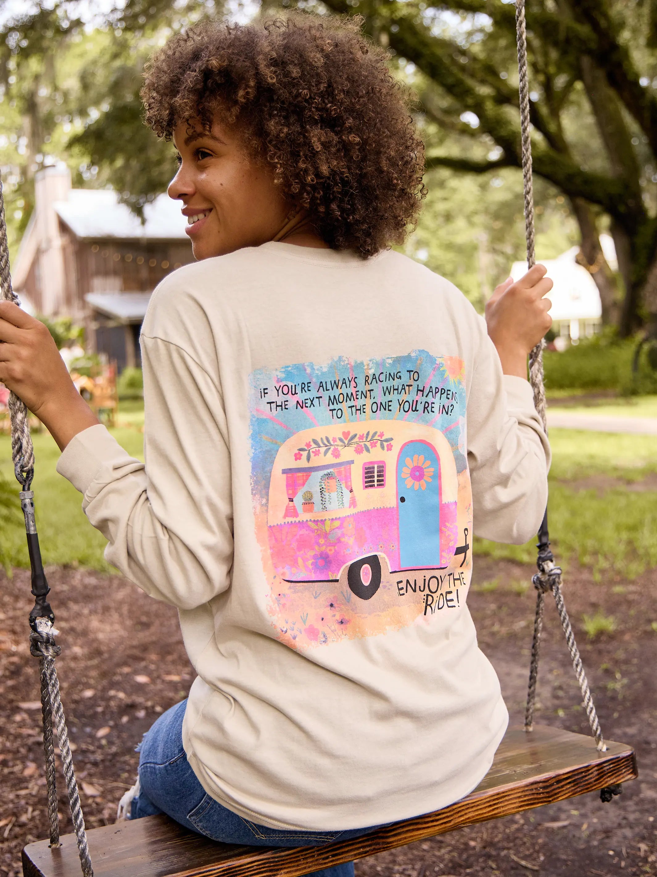 Long - length women's T - shirt with a hood and a drawstringLong Sleeve Cotton Comfy Tee Shirt - If You're Always Racing Long - length women's T - shirt with a hood and a drawstringLong Sleeve Cotton Comfy Tee Shirt - If You're Always Racing