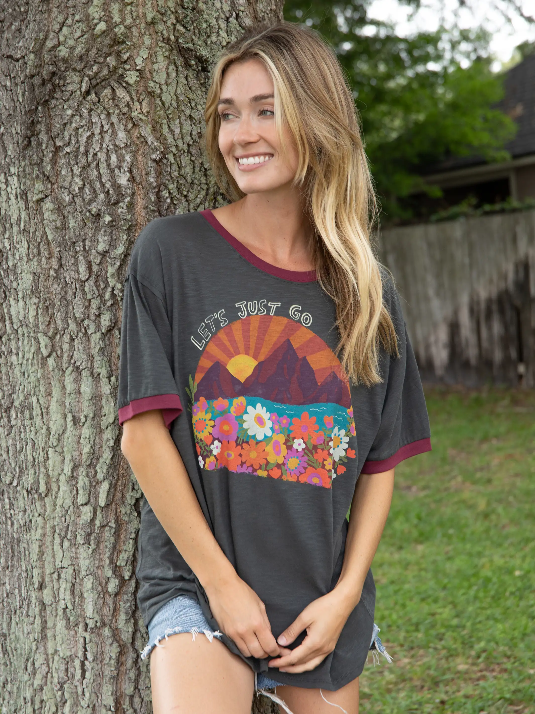 Long - sleeved women's T - shirt with a flutter - sleeve designRinger Oversized Tee Shirt - Let's Just Go Long - sleeved women's T - shirt with a flutter - sleeve designRinger Oversized Tee Shirt - Let's Just Go