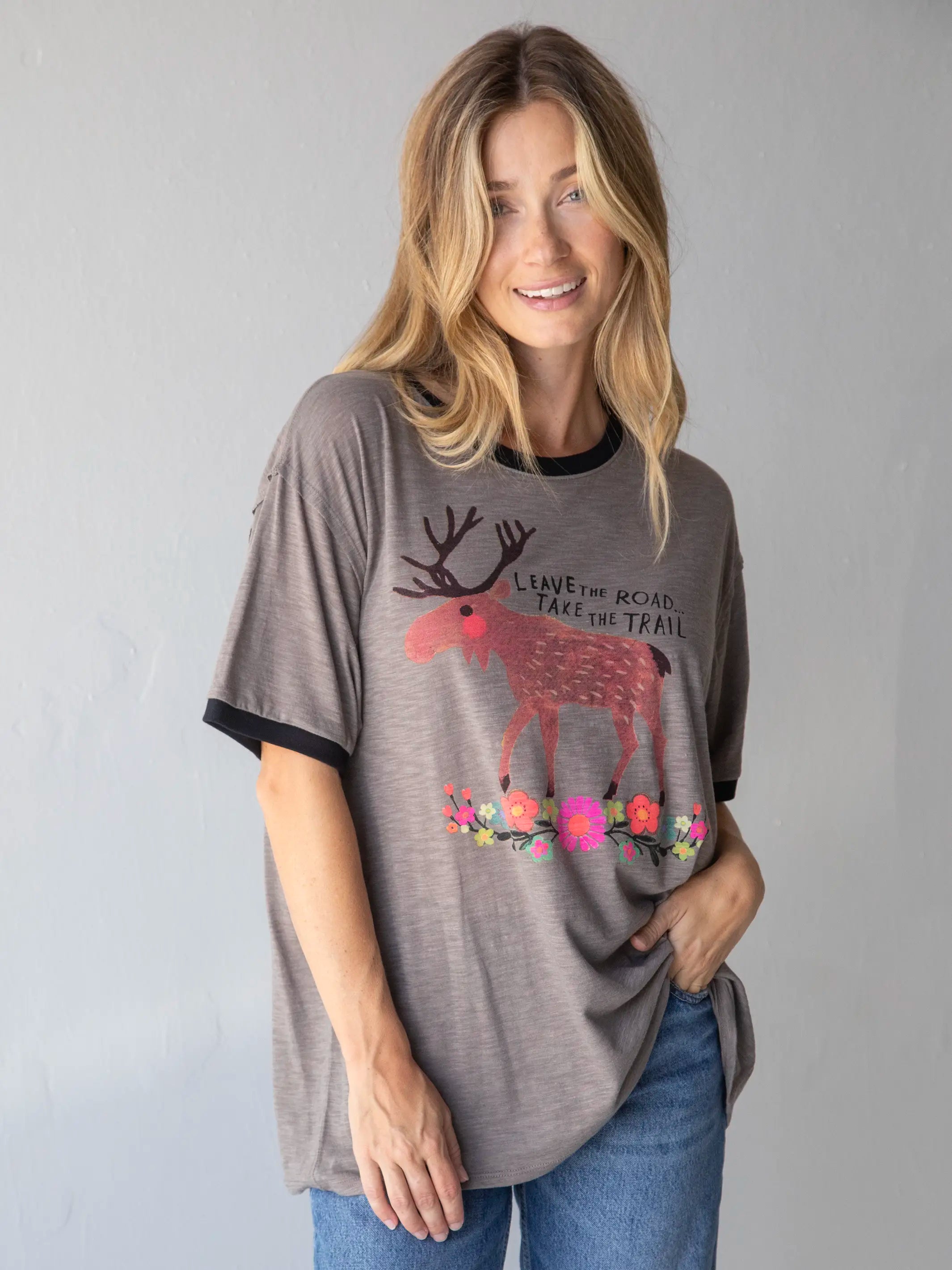 Women's T - shirt with a high - low hem and side slitsRinger Oversized Tee Shirt - Take The Trail Women's T - shirt with a high - low hem and side slitsRinger Oversized Tee Shirt - Take The Trail