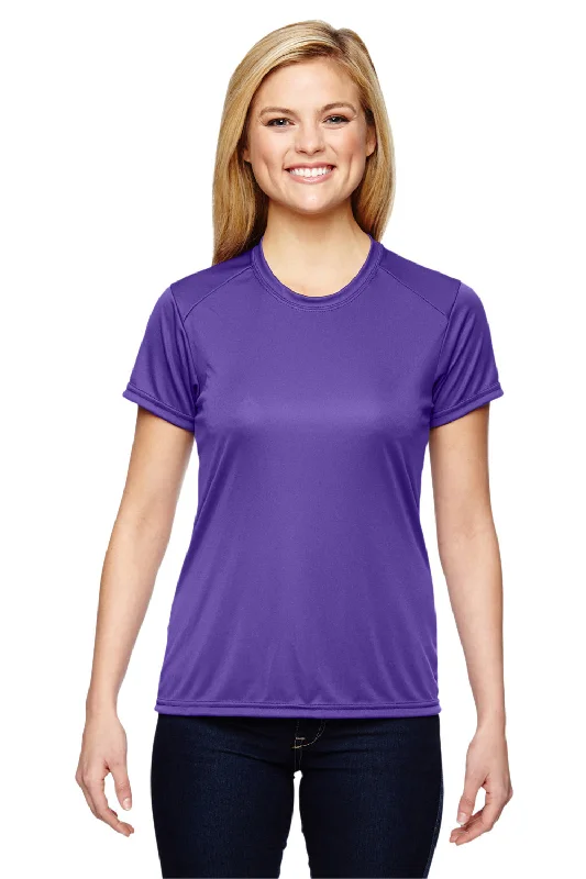 Women's oversized graphic T - shirt with a trendy sloganA4 Womens Performance Moisture Wicking Short Sleeve Crewneck T-Shirt - Purple Women's oversized graphic T - shirt with a trendy sloganA4 Womens Performance Moisture Wicking Short Sleeve Crewneck T-Shirt - Purple