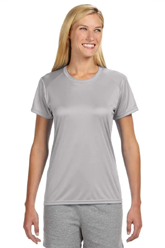 Women's T - shirt with a fringed hemA4 Womens Performance Moisture Wicking Short Sleeve Crewneck T-Shirt - Silver Grey Women's T - shirt with a fringed hemA4 Womens Performance Moisture Wicking Short Sleeve Crewneck T-Shirt - Silver Grey