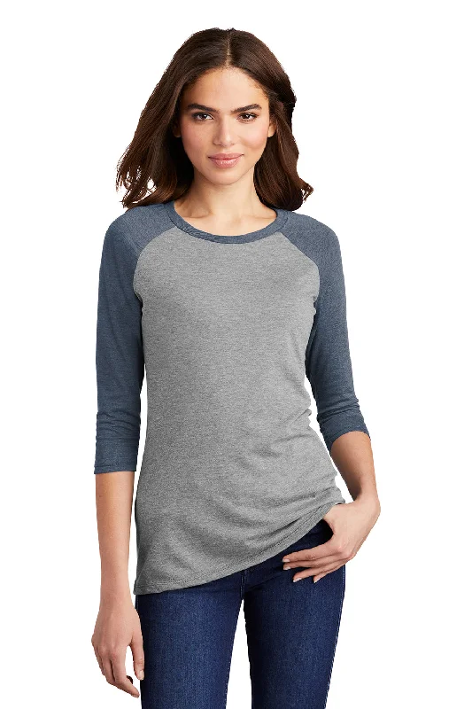 Long - length women's T - shirt to wear as a cover - upDistrict Womens Perfect Tri 3/4 Sleeve Crewneck T-Shirt - Grey Frost/Navy Blue Long - length women's T - shirt to wear as a cover - upDistrict Womens Perfect Tri 3/4 Sleeve Crewneck T-Shirt - Grey Frost/Navy Blue