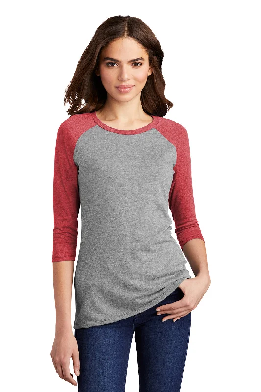 Fuzzy women's T - shirt with a hoodDistrict Womens Perfect Tri 3/4 Sleeve Crewneck T-Shirt - Grey Frost/Red Fuzzy women's T - shirt with a hoodDistrict Womens Perfect Tri 3/4 Sleeve Crewneck T-Shirt - Grey Frost/Red