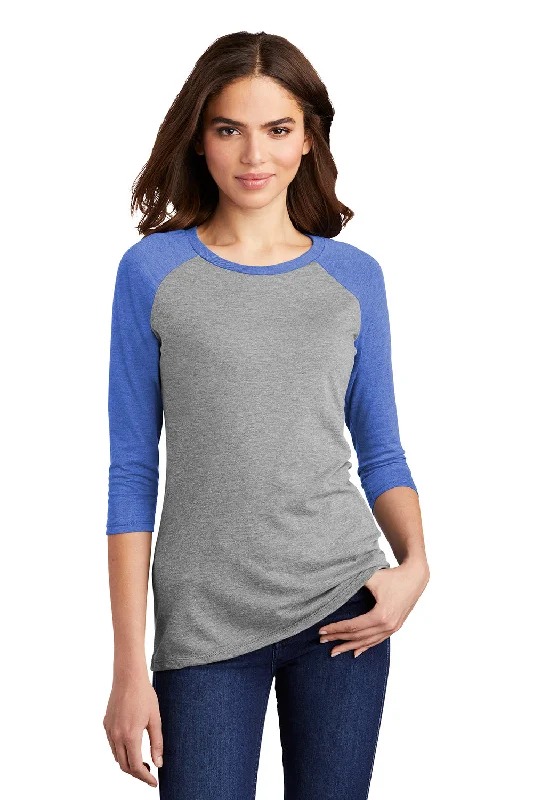 Women's T - shirt with a fringed hemDistrict Womens Perfect Tri 3/4 Sleeve Crewneck T-Shirt - Grey Frost/Royal Blue Women's T - shirt with a fringed hemDistrict Womens Perfect Tri 3/4 Sleeve Crewneck T-Shirt - Grey Frost/Royal Blue