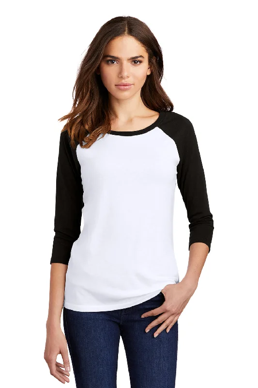 Printed women's T - shirt with a geometric - floral patternDistrict Womens Perfect Tri 3/4 Sleeve Crewneck T-Shirt - White/Black Printed women's T - shirt with a geometric - floral patternDistrict Womens Perfect Tri 3/4 Sleeve Crewneck T-Shirt - White/Black