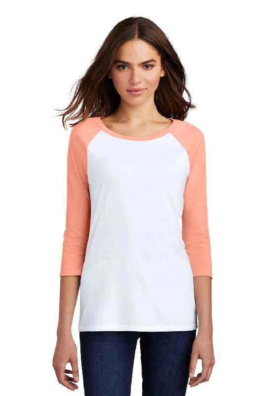 Button - up women's T - shirt in a pastel colorDistrict Womens Perfect Tri 3/4 Sleeve Crewneck T-Shirt - White/Heather Dusty Peach Button - up women's T - shirt in a pastel colorDistrict Womens Perfect Tri 3/4 Sleeve Crewneck T-Shirt - White/Heather Dusty Peach