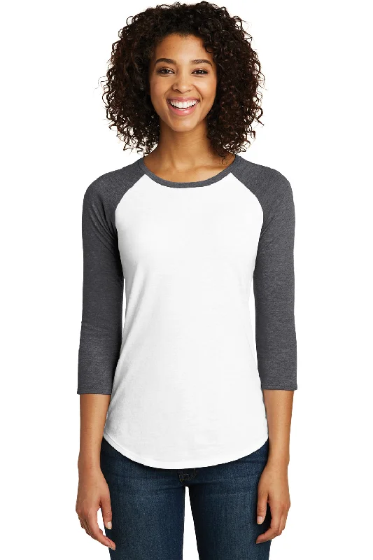Women's T - shirt with a cropped and fitted bodice and a flared skirtDistrict Womens Very Important 3/4 Sleeve Crewneck T-Shirt - White/Heather Charcoal Grey - Closeout Women's T - shirt with a cropped and fitted bodice and a flared skirtDistrict Womens Very Important 3/4 Sleeve Crewneck T-Shirt - White/Heather Charcoal Grey - Closeout