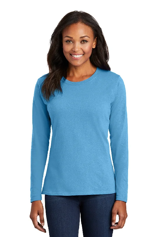Button - up women's T - shirt in a pastel colorPort & Company Womens Core Long Sleeve Crewneck T-Shirt - Aquatic Blue Button - up women's T - shirt in a pastel colorPort & Company Womens Core Long Sleeve Crewneck T-Shirt - Aquatic Blue
