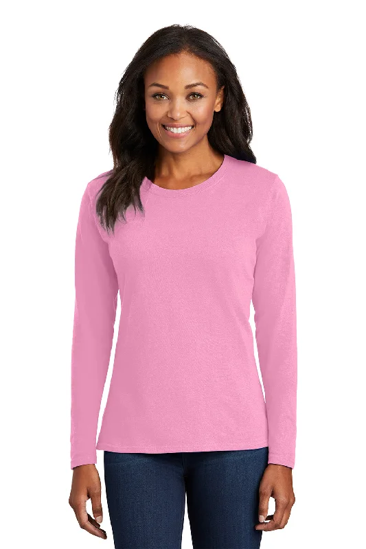Women's T - shirt with a side slit for added stylePort & Company Womens Core Long Sleeve Crewneck T-Shirt - Candy Pink Women's T - shirt with a side slit for added stylePort & Company Womens Core Long Sleeve Crewneck T-Shirt - Candy Pink