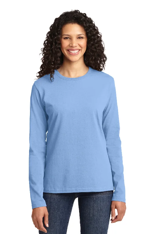 Women's T - shirt with a high - low hemPort & Company Womens Core Long Sleeve Crewneck T-Shirt - Light Blue - Closeout