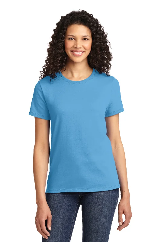 Cropped women's T - shirt with a pom - pom trimPort & Company Womens Essential Short Sleeve Crewneck T-Shirt - Aquatic Blue Cropped women's T - shirt with a pom - pom trimPort & Company Womens Essential Short Sleeve Crewneck T-Shirt - Aquatic Blue