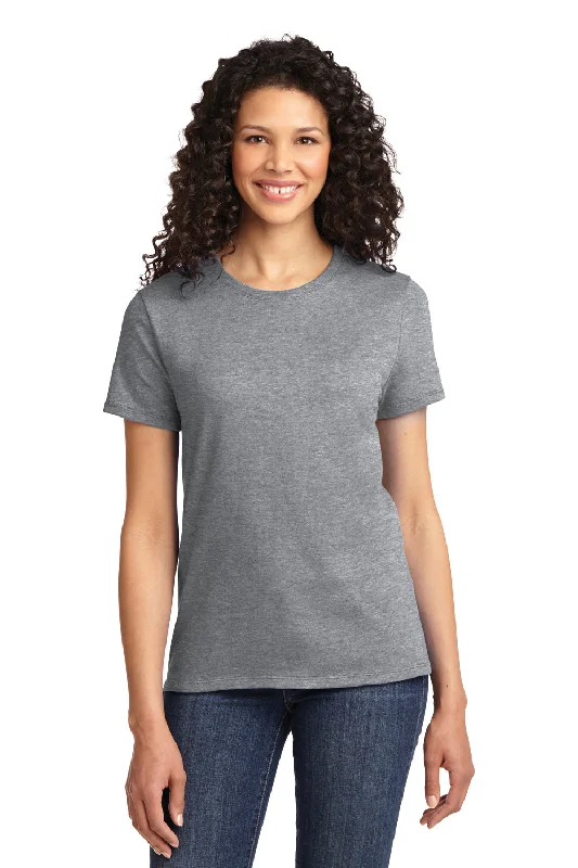 Women's T - shirt with a metallic - colored buttonPort & Company Womens Essential Short Sleeve Crewneck T-Shirt - Heather Grey Women's T - shirt with a metallic - colored buttonPort & Company Womens Essential Short Sleeve Crewneck T-Shirt - Heather Grey