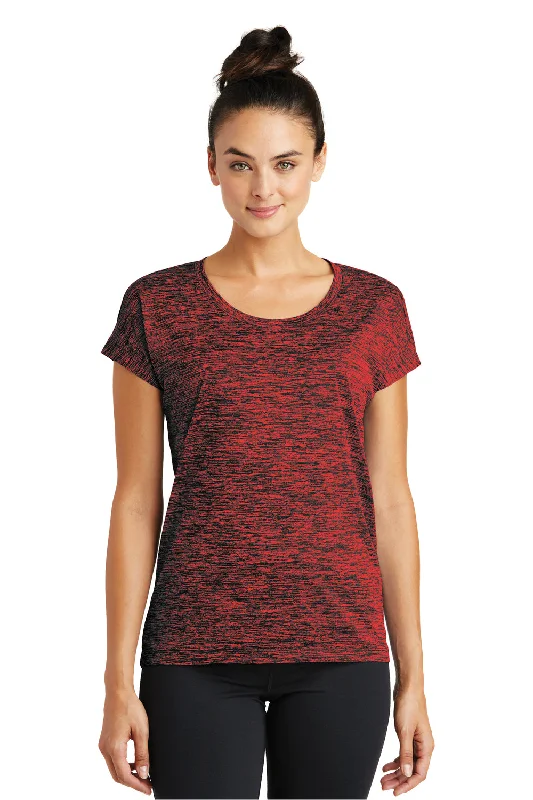 Printed women's T - shirt with a retro - inspired patternSport-Tek Womens Electric Heather Moisture Wicking Short Sleeve Crewneck T-Shirt - Deep Red Black Electric - Closeout Printed women's T - shirt with a retro - inspired patternSport-Tek Womens Electric Heather Moisture Wicking Short Sleeve Crewneck T-Shirt - Deep Red Black Electric - Closeout
