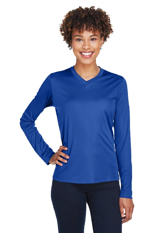 Women's T - shirt with a sequined sleeveTeam 365 Womens Zone Performance Moisture Wicking Long Sleeve Crewneck T-Shirt - Royal Blue Women's T - shirt with a sequined sleeveTeam 365 Womens Zone Performance Moisture Wicking Long Sleeve Crewneck T-Shirt - Royal Blue