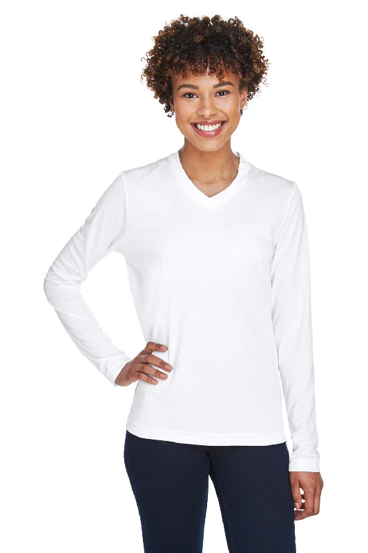 Sheer - sleeved women's T - shirt for an alluring lookTeam 365 Womens Zone Performance Moisture Wicking Long Sleeve Crewneck T-Shirt - White Sheer - sleeved women's T - shirt for an alluring lookTeam 365 Womens Zone Performance Moisture Wicking Long Sleeve Crewneck T-Shirt - White