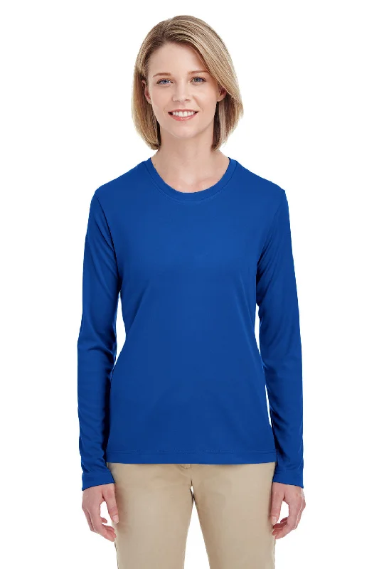 Women's T - shirt with a fringed hem and a tassel - trimmed pocketUltraClub Womens Cool & Dry Performance Moisture Wicking Long Sleeve Crewneck T-Shirt - Royal Blue Women's T - shirt with a fringed hem and a tassel - trimmed pocketUltraClub Womens Cool & Dry Performance Moisture Wicking Long Sleeve Crewneck T-Shirt - Royal Blue