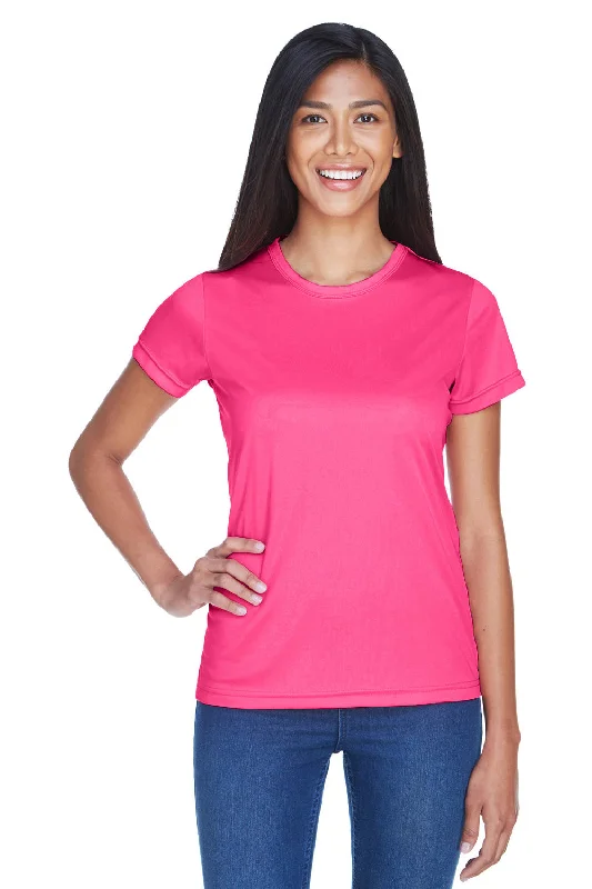 Women's T - shirt with a cropped and boxy fitUltraClub Womens Cool & Dry Performance Moisture Wicking Short Sleeve Crewneck T-Shirt - Heliconia Pink Women's T - shirt with a cropped and boxy fitUltraClub Womens Cool & Dry Performance Moisture Wicking Short Sleeve Crewneck T-Shirt - Heliconia Pink