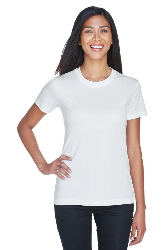Printed women's T - shirt with a geometric - floral patternUltraClub Womens Cool & Dry Performance Moisture Wicking Short Sleeve Crewneck T-Shirt - White Printed women's T - shirt with a geometric - floral patternUltraClub Womens Cool & Dry Performance Moisture Wicking Short Sleeve Crewneck T-Shirt - White
