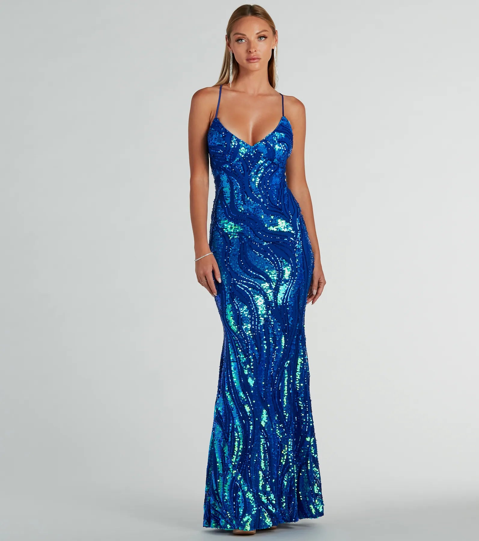 "Work - appropriate dresses for professional women"Acacia Iridescent Sequin Lace-Up Formal Dress "Work - appropriate dresses for professional women"Acacia Iridescent Sequin Lace-Up Formal Dress