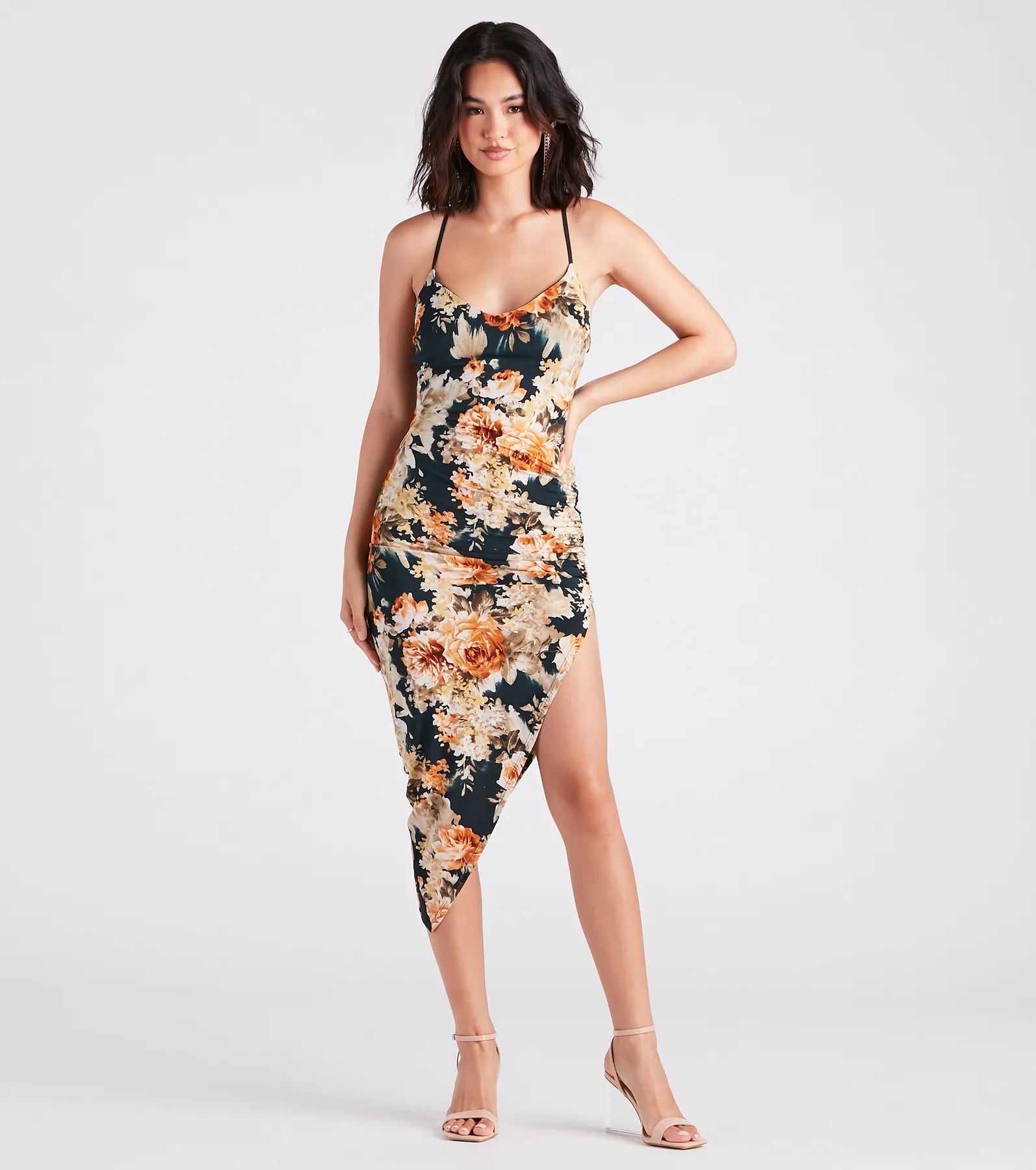 "Black tie dresses for women for formal galas"Beautiful Blooms Floral Asymmetric Midi Dress "Black tie dresses for women for formal galas"Beautiful Blooms Floral Asymmetric Midi Dress