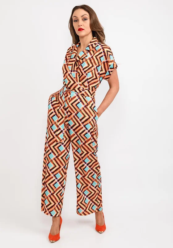 "T - shirt dresses for women for ultimate comfort"Camelot Geo Print Jumpsuit, Orange Multi "T - shirt dresses for women for ultimate comfort"Camelot Geo Print Jumpsuit, Orange Multi