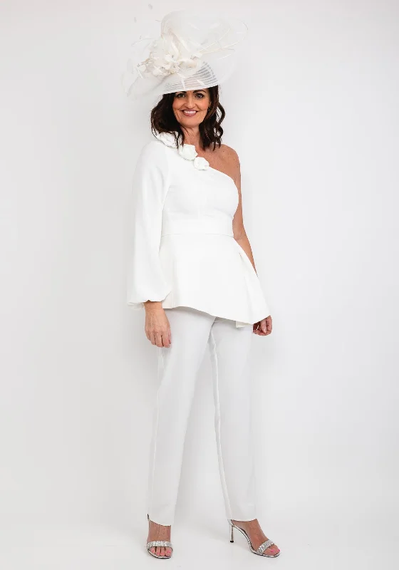 "Trendy casual dresses for women to wear at the beach"Casting One Shoulder Top & Trouser Outfit, White "Trendy casual dresses for women to wear at the beach"Casting One Shoulder Top & Trouser Outfit, White