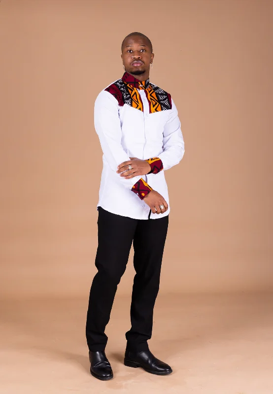 "Hurry! Limited Stock - Get Your Dream Dress with a Special Discount"Chinedu Ankara Men Shirt | White and Mixed Print African Print "Hurry! Limited Stock - Get Your Dream Dress with a Special Discount"Chinedu Ankara Men Shirt | White and Mixed Print African Print